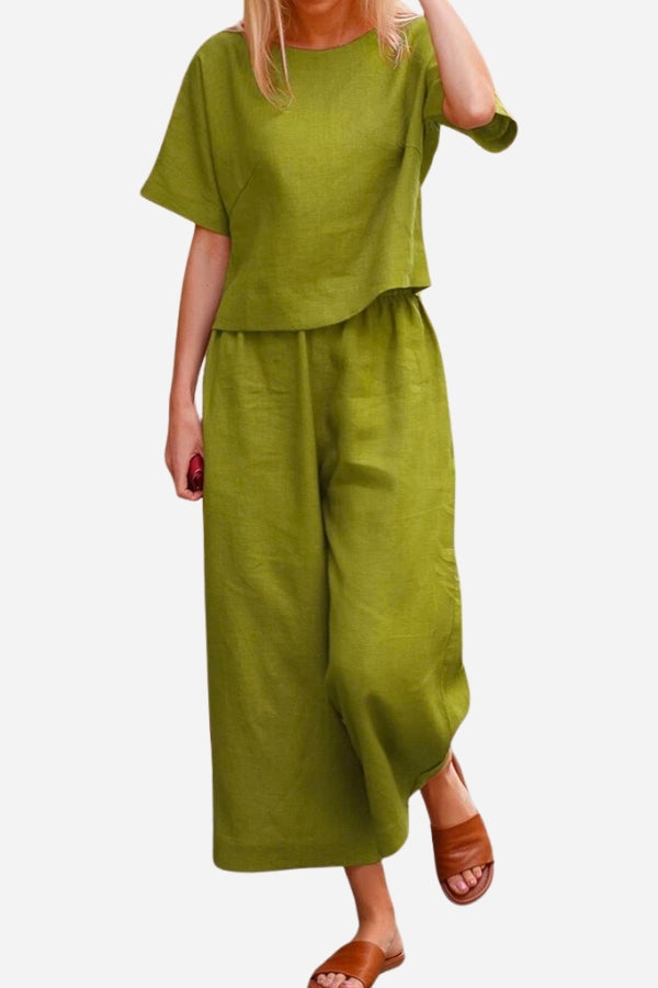Loose Solid Color Short Sleeves Two-Piece Set-tidenox