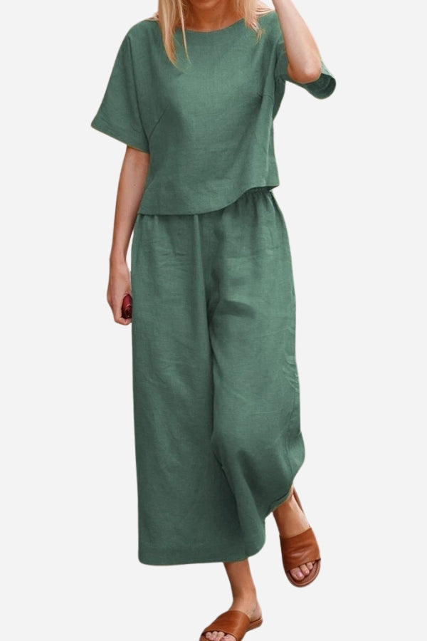 Loose Solid Color Short Sleeves Two-Piece Set-tidenox