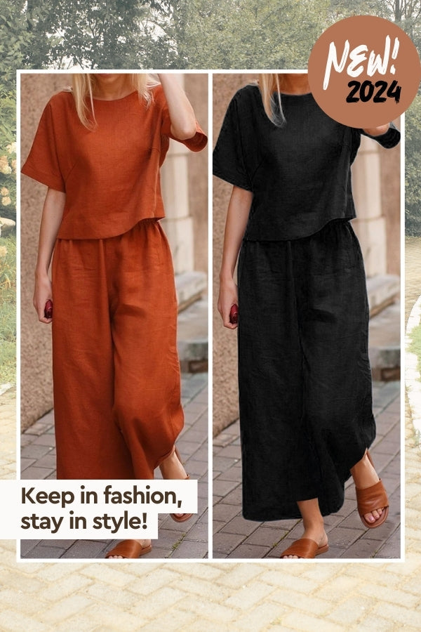 Loose Solid Color Short Sleeves Two-Piece Set-tidenox