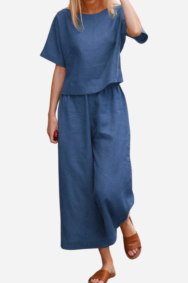 Loose Solid Color Short Sleeves Two-Piece Set-tidenox