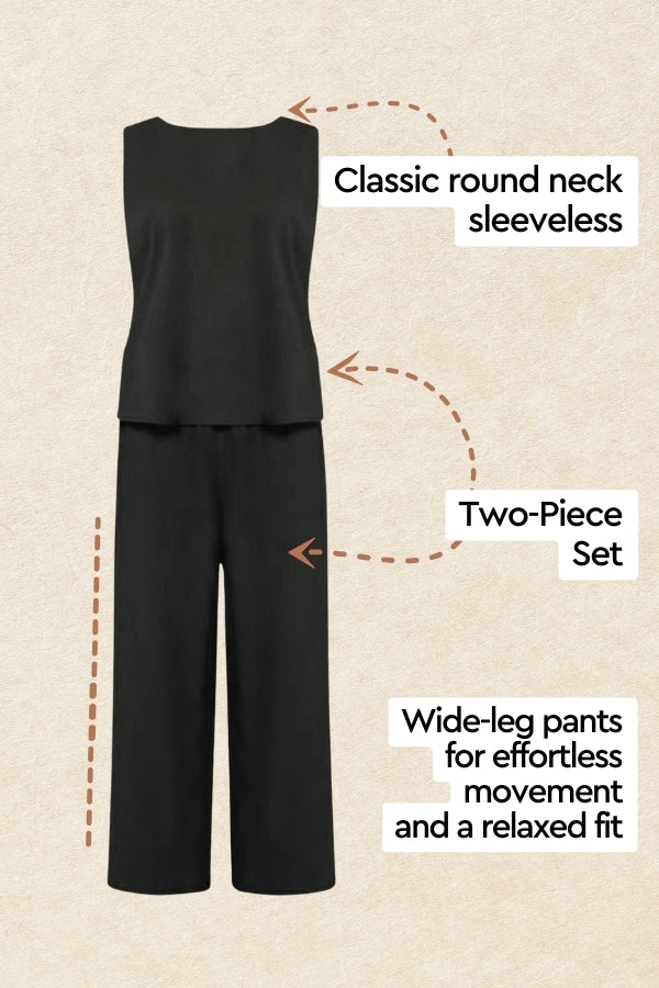 Loose Solid Color Sleeveless Two-Piece Set-tidenox