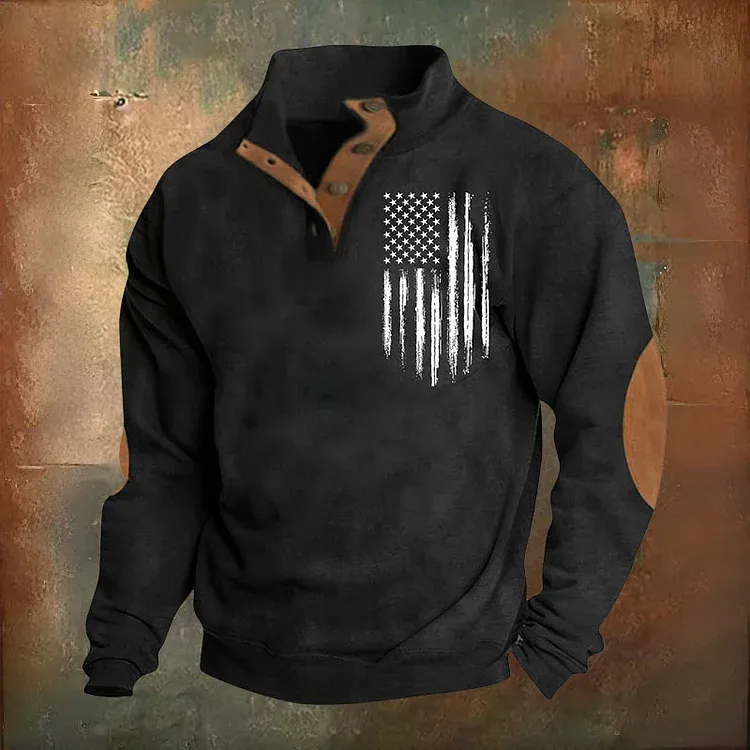 🔥Hot Sale🔥Men's Oversized Sweatshirt Long Sleeve Stand Collar Button Pullover-tidenox