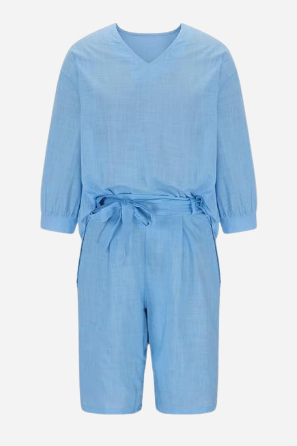 Stay Cool & Classy: Two-piece Set With Loose Shirt & High-waisted Shorts-tidenox
