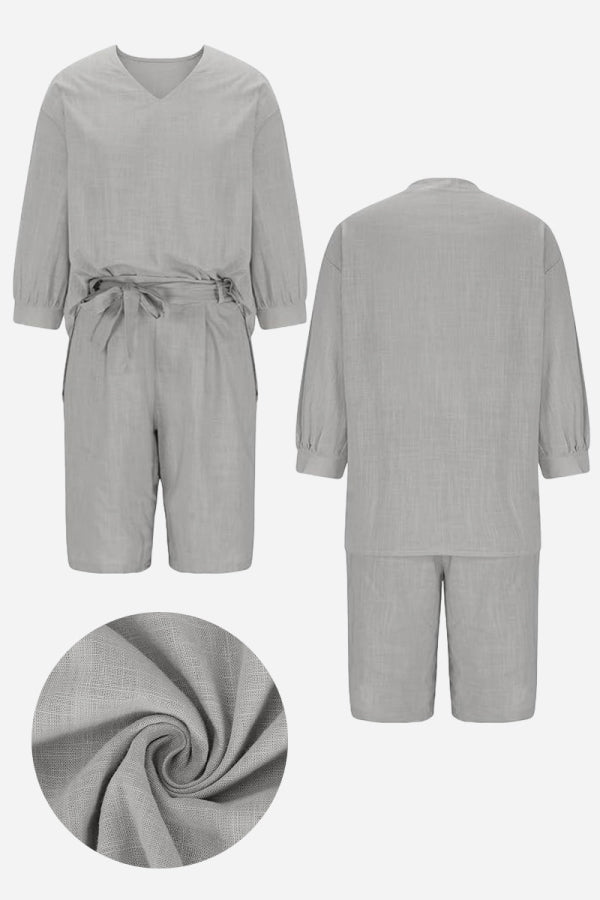 Stay Cool & Classy: Two-piece Set With Loose Shirt & High-waisted Shorts-tidenox