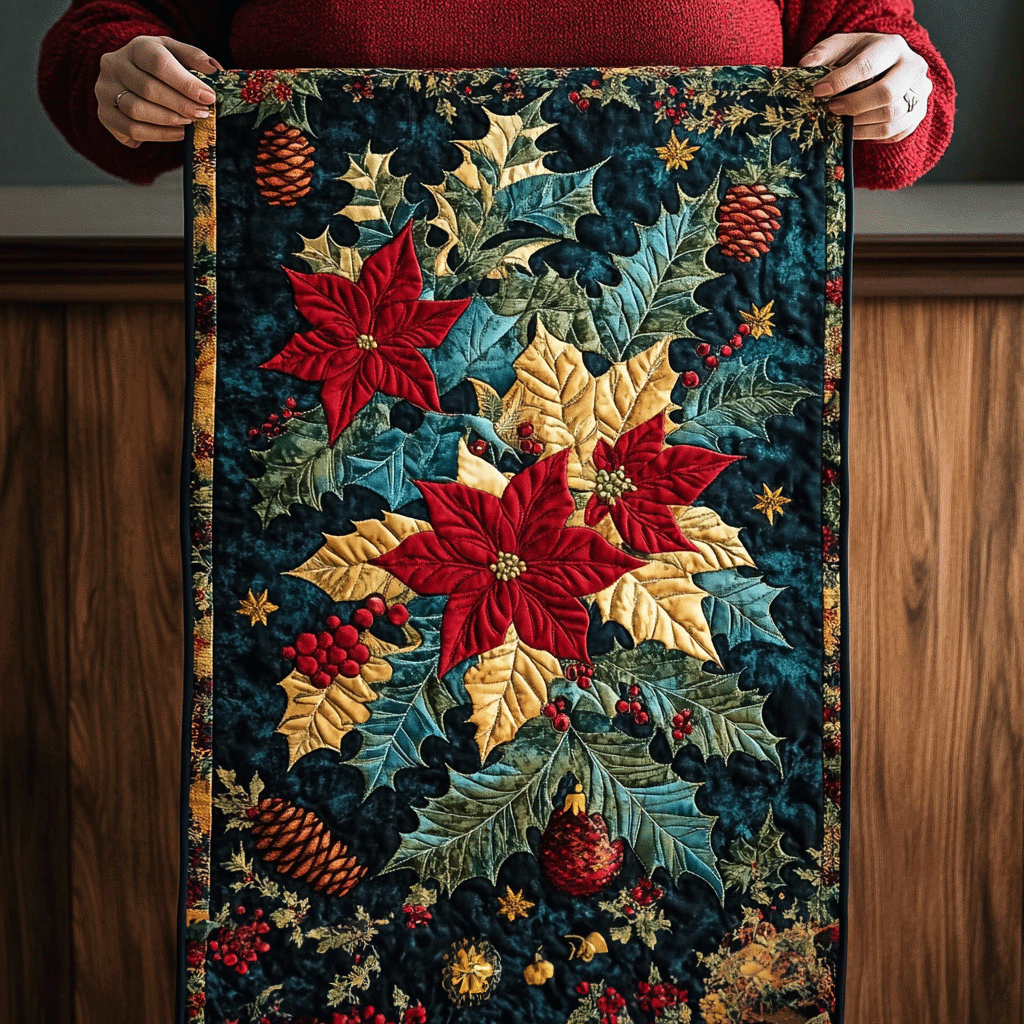 Vibrant Poinsettia Quilted Table Runner NCU0TL1559-tidenox