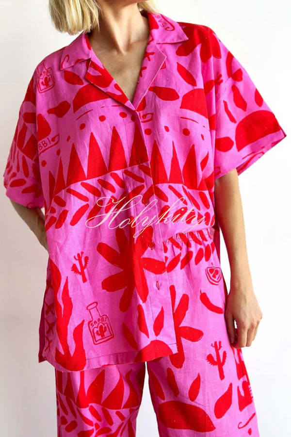 Altos Unique Printed Pocket Shirt and Elastic Waist Pants Set-tidenox