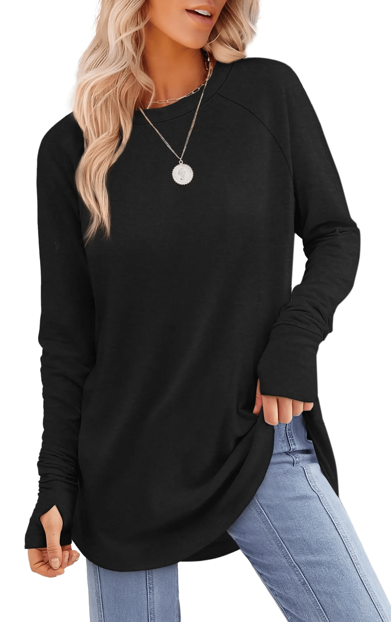 ✨Womens Long Sleeve Thumb Hole Shirts Tunic Tops to Wear with Leggings-tidenox
