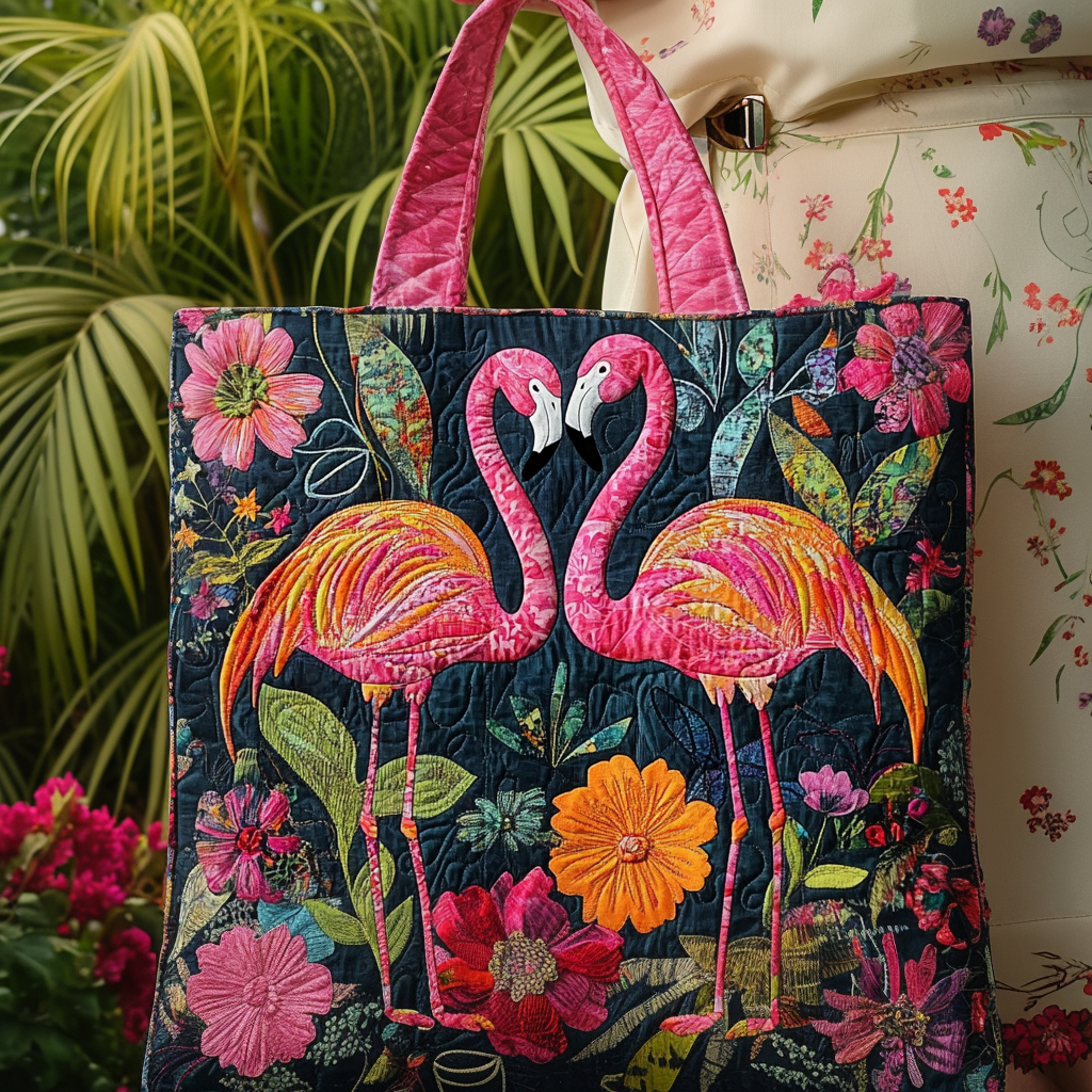 Flamingo Love Garden Quilted Tote Bag NCU0DV959-tidenox