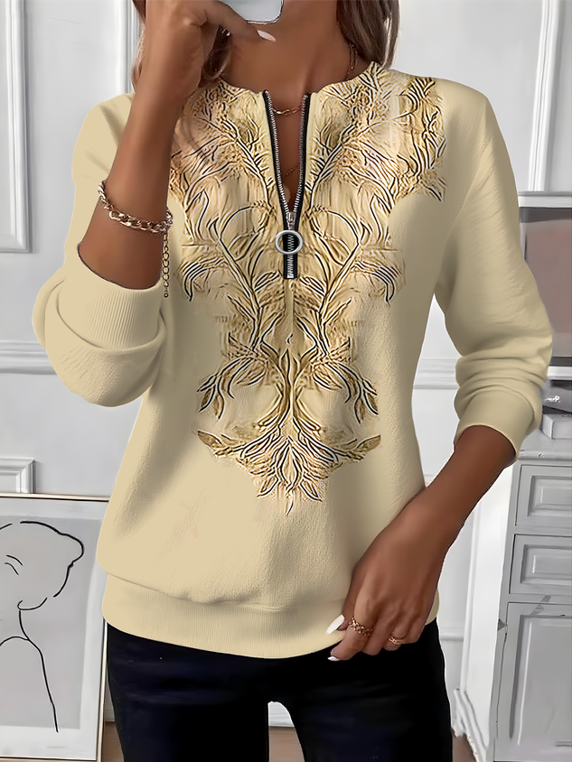 Women's Retro Art Graphic Design Everyday Long Sleeve Center Front Zip Sweatshirt-tidenox