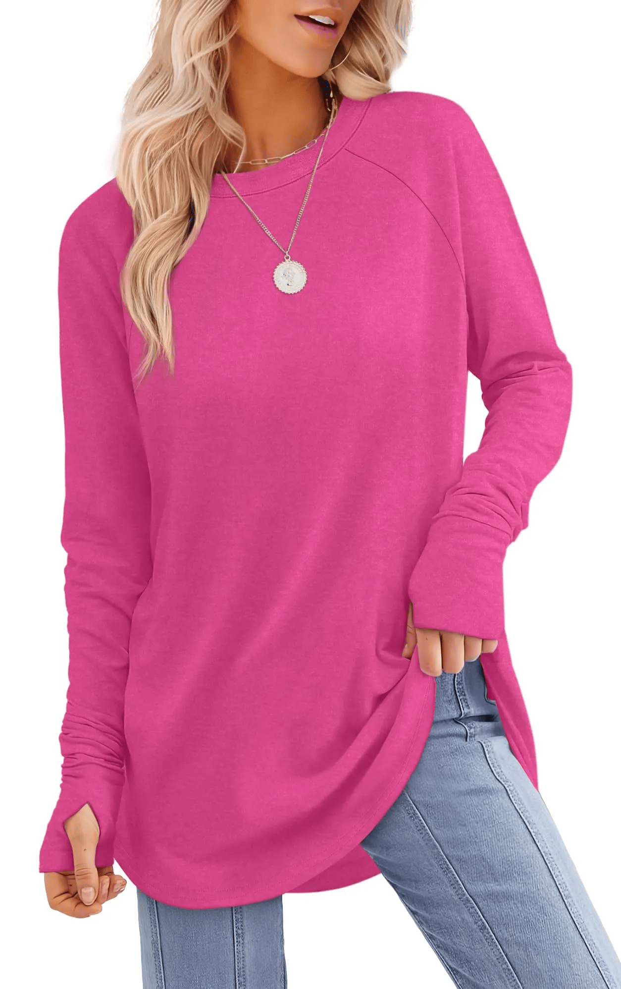 ✨Womens Long Sleeve Thumb Hole Shirts Tunic Tops to Wear with Leggings-tidenox