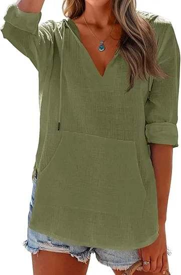 Women's V-Neck Hooded Beach Cover-Up-tidenox