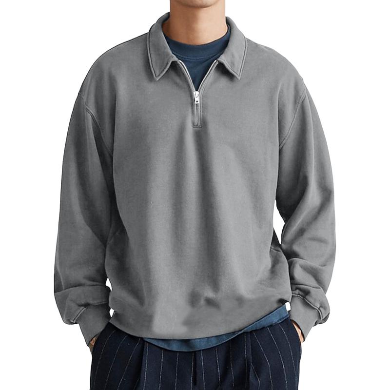 Men's Casual Half-zip Lapel Loose Pullover Polo Shirt-tidenox
