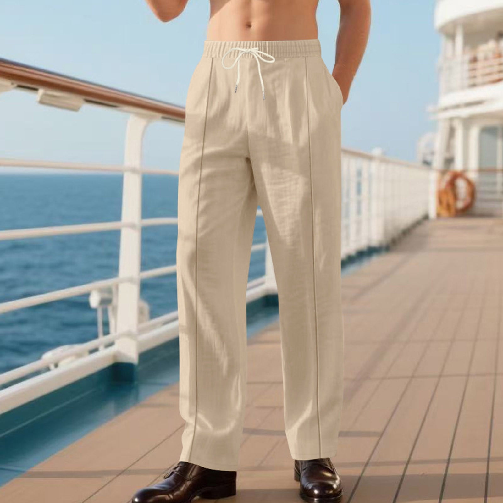 Men's linen trousers summer beach pants solid color comfortable breathable holiday leisure Hawaiian Bohemian style