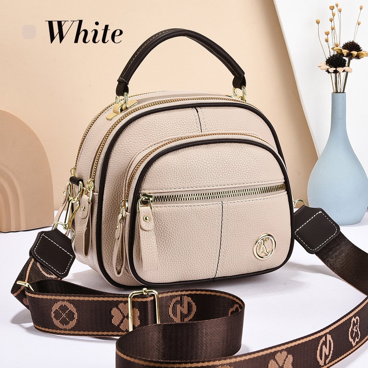 🛫Classic Multifunctional Compartments Adjustable Wide Shoulder Strap Leather Crossbody Bag-tidenox