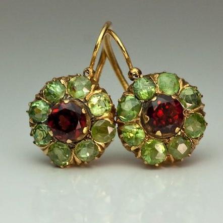 Vintage Rounded Green & Red Crystal Earrings-tidenox