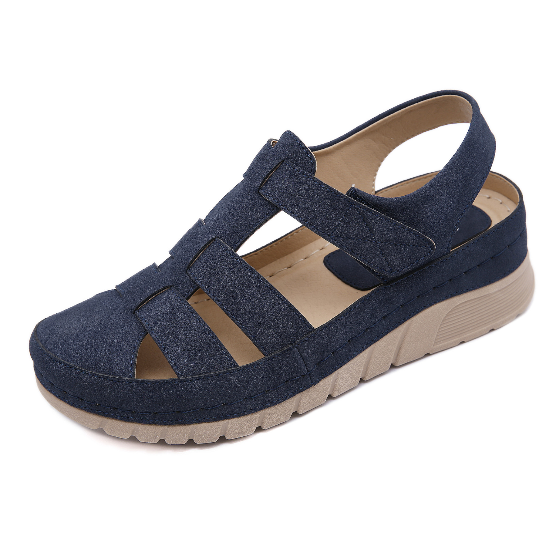 Casual Orthopedic Velcro Walking Wedge Toe Sandals-tidenox