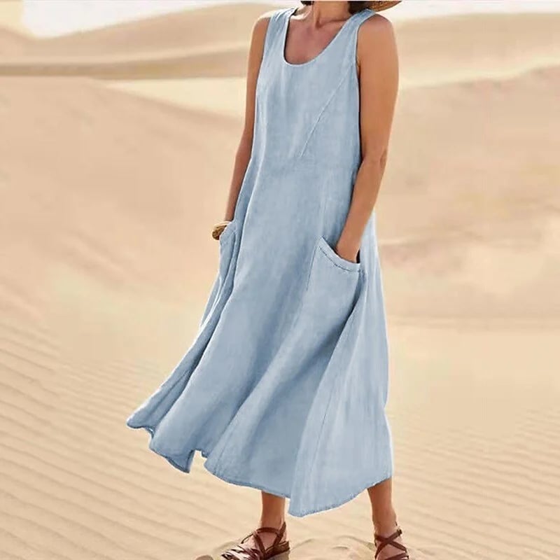🔥Women's Sleeveless Cotton And Linen Dress-tidenox