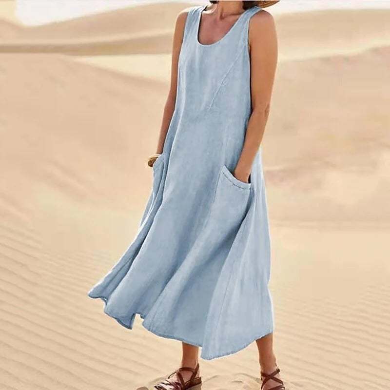 🔥Women's Sleeveless Cotton And Linen Dress-tidenox