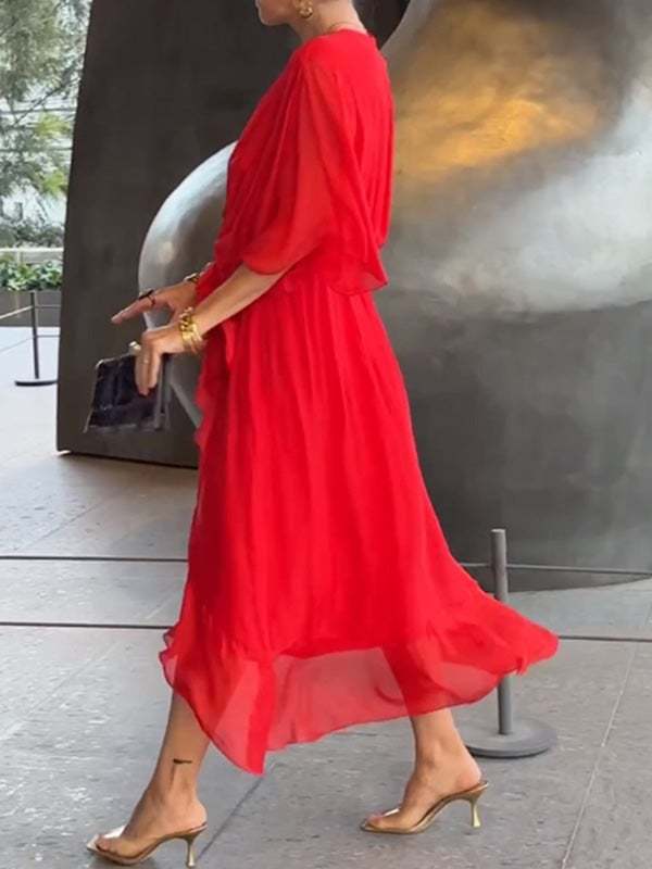 Stylish and elegant V-neck maxi dress-tidenox