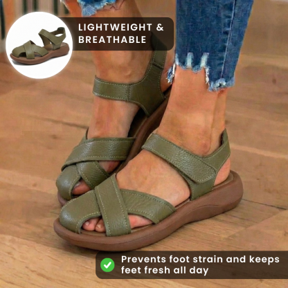 Orthopedic Leather Cross-Strap Comfort Sandals – Cushioned Open Toe