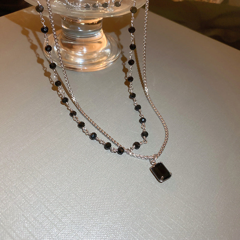 Black Pearl Double Strand Silver Necklace-tidenox
