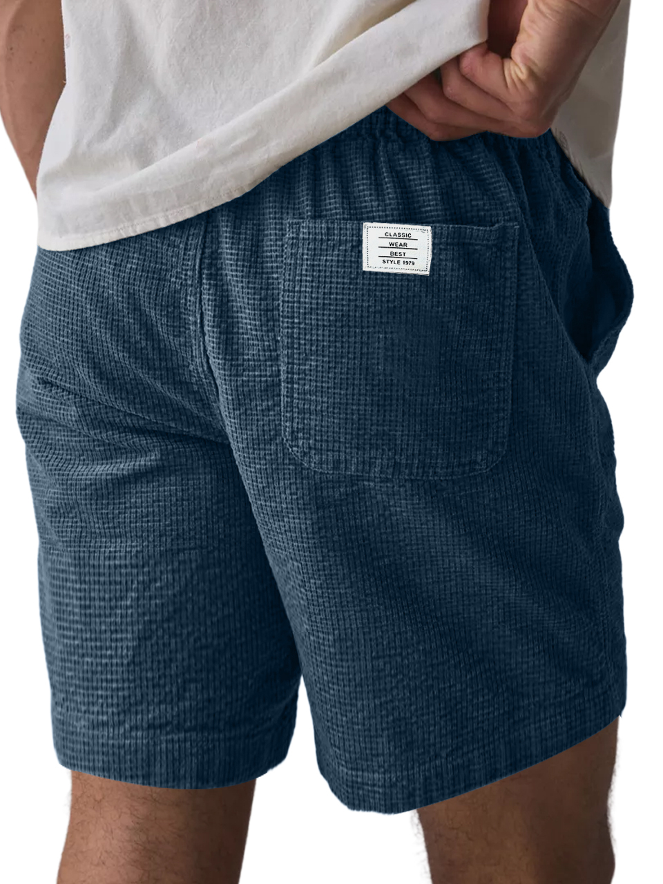 Men's Everyday Waffle Pocket Logo Solid Shorts-tidenox