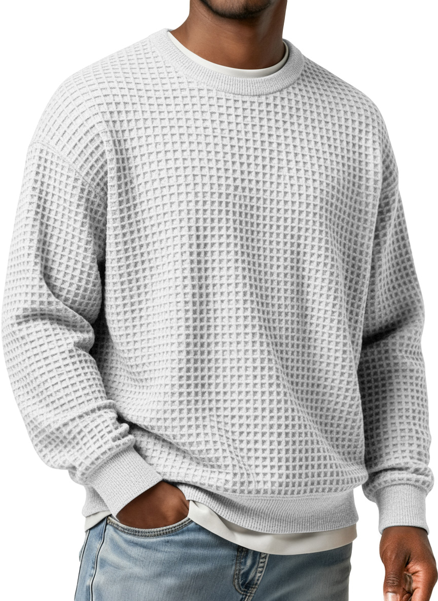 Men's Simple Waffle Round Neck Loose Casual Long-sleeved T-shirt-tidenox