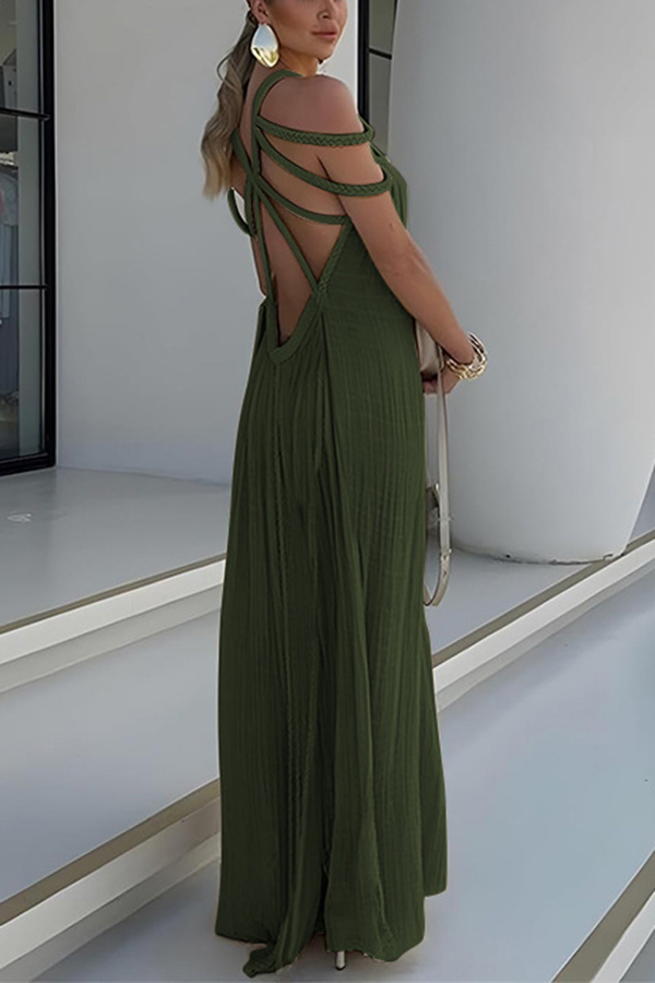 Modern and Sophisticated Linen Blend Draped Braids Cover Up Maxi Dress-tidenox