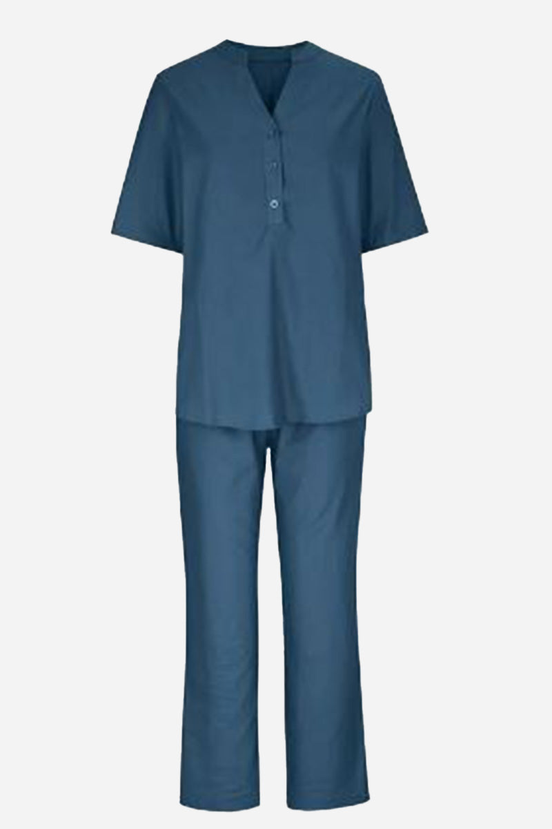 Dressed-up Casual: Short-Sleeved V-neck Top & Wide Trouser Suit-tidenox