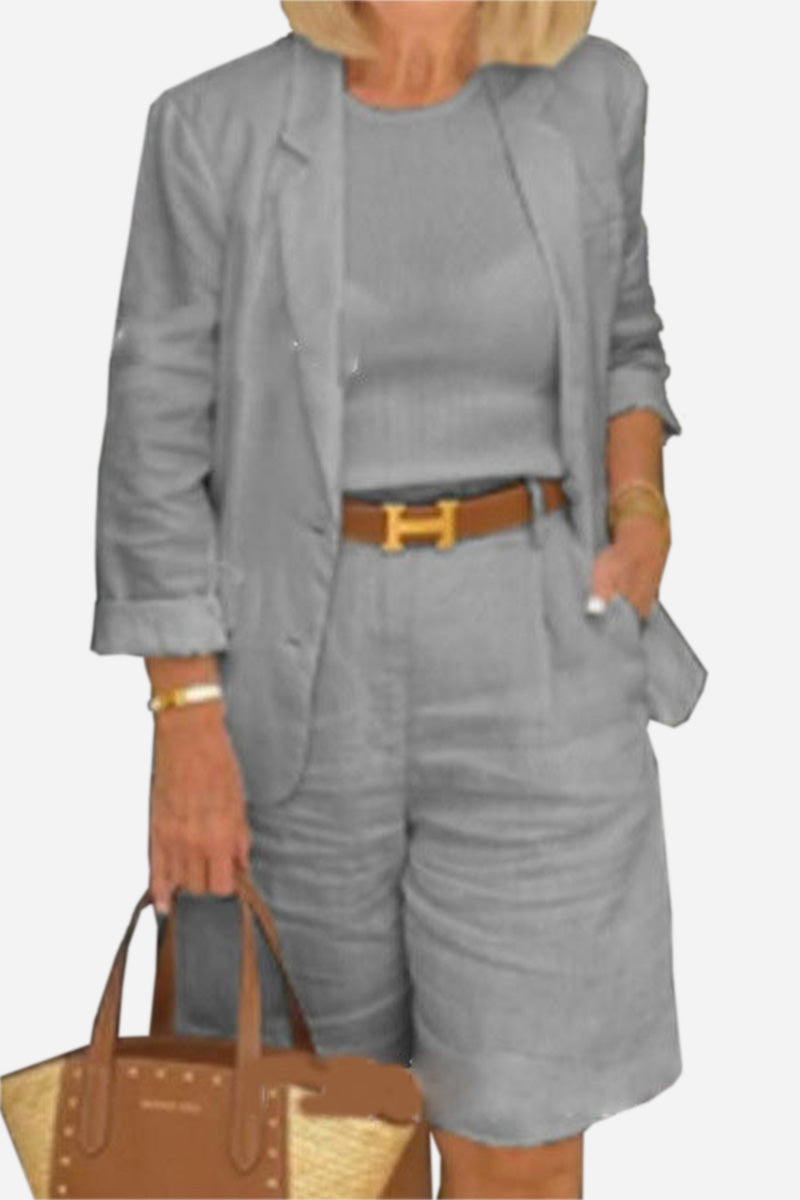 Blazer and High-Waisted Shorts Two-Piece Set-tidenox