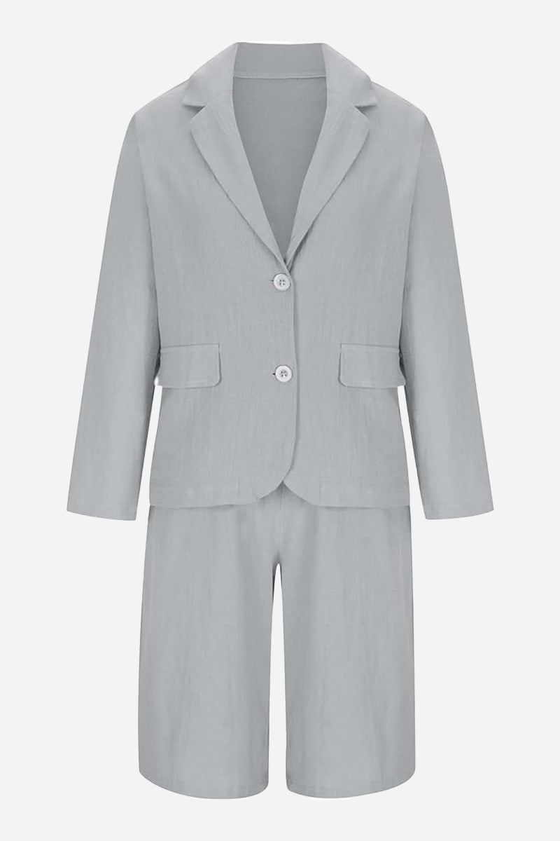Blazer and High-Waisted Shorts Two-Piece Set-tidenox