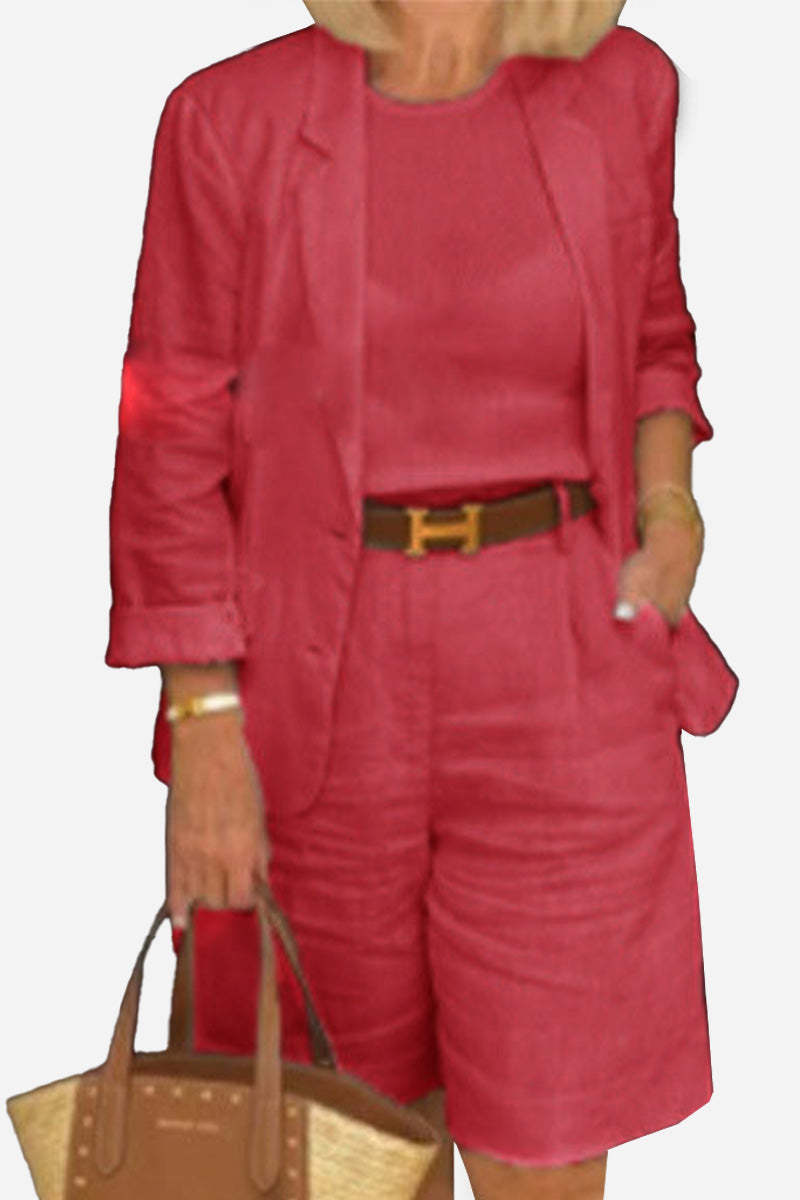 Blazer and High-Waisted Shorts Two-Piece Set-tidenox