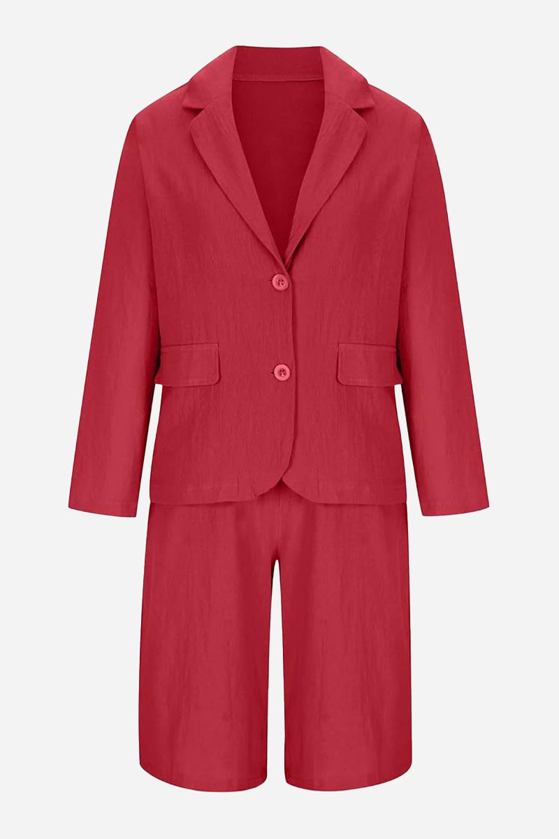 Blazer and High-Waisted Shorts Two-Piece Set-tidenox
