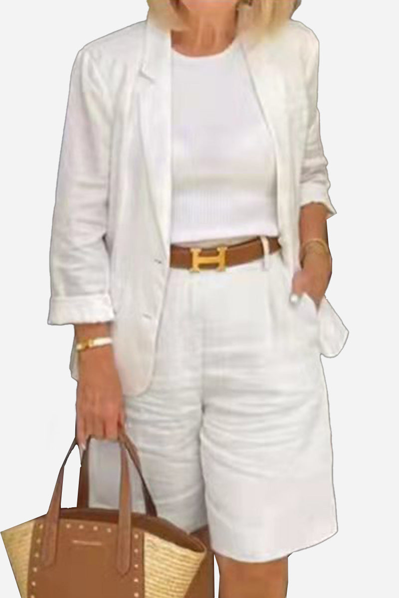 Blazer and High-Waisted Shorts Two-Piece Set-tidenox