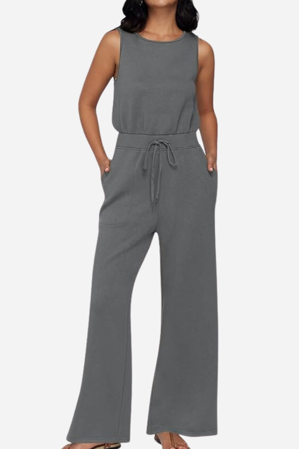 Sleeveless Wide Leg Pants Jumpsuit-tidenox