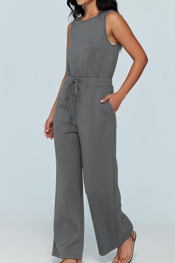 Sleeveless Wide Leg Pants Jumpsuit-tidenox