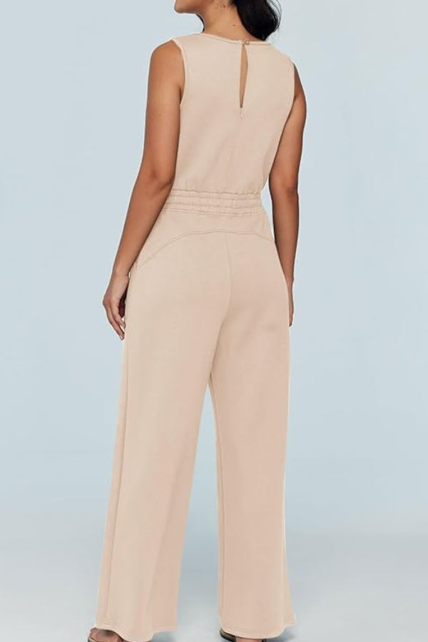 Sleeveless Wide Leg Pants Jumpsuit-tidenox