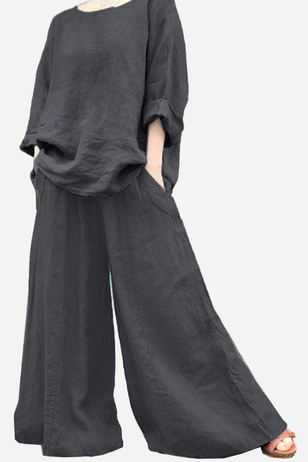 Wide Leg Pants With Pockets-tidenox