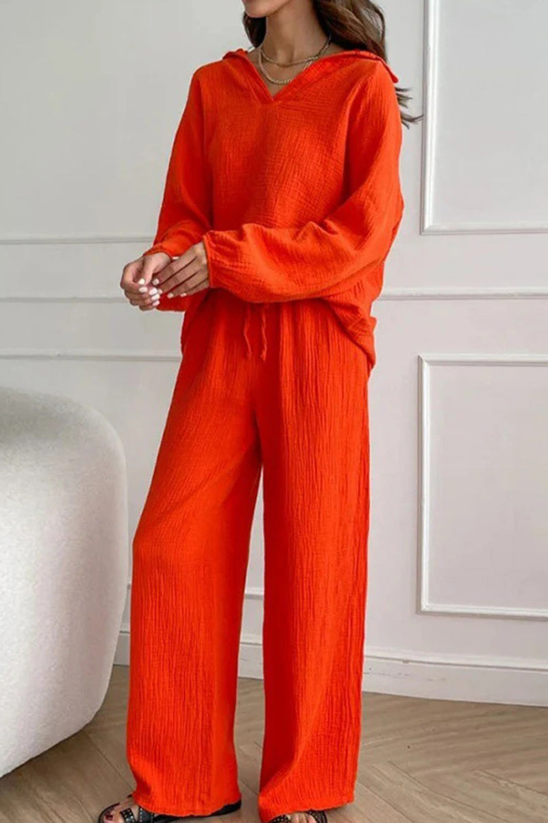100% Cotton Collared Two-piece Set With Bishop Sleeves-tidenox