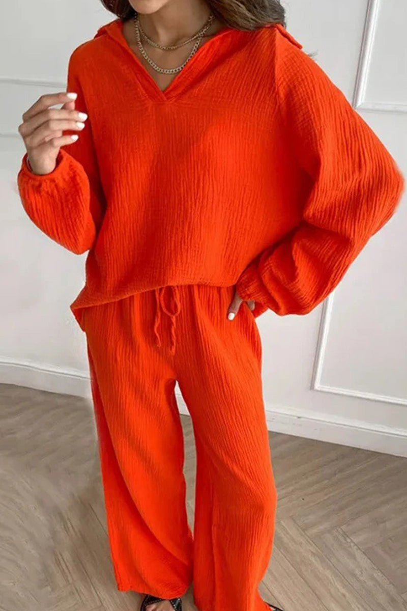 100% Cotton Collared Two-piece Set With Bishop Sleeves-tidenox