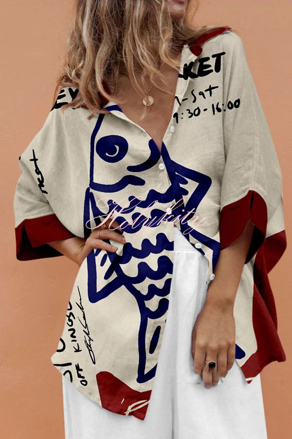 Unique Marine Print Casual Loose Shirt Top-tidenox