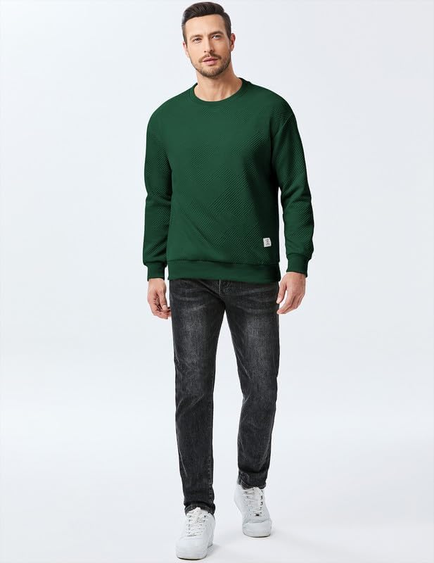 Men's Crewneck Sweatshirts Soild Color Geometric Texture Long Sleeve Casual Pullover Shirt-tidenox