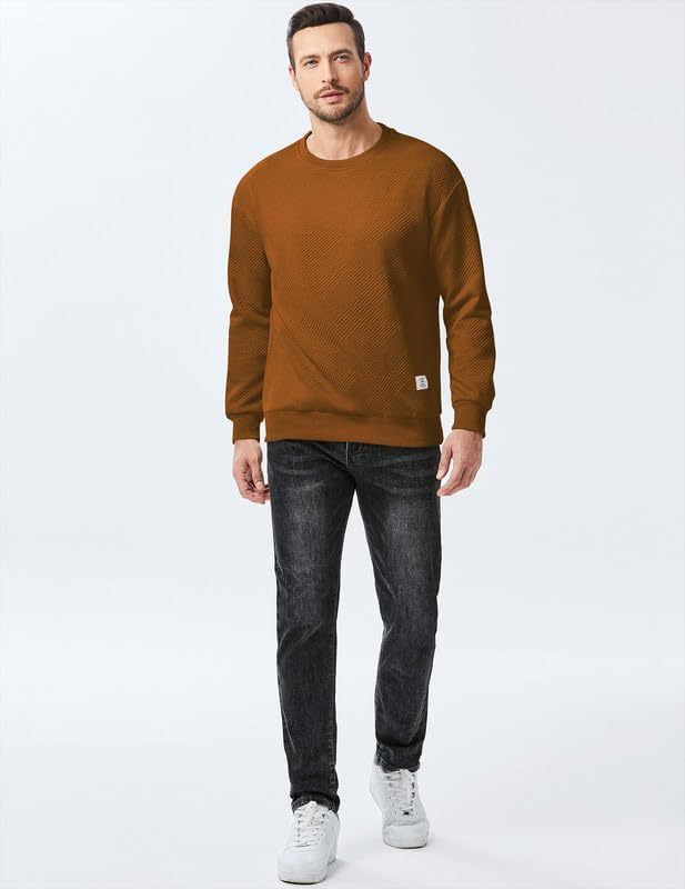 Men's Crewneck Sweatshirts Soild Color Geometric Texture Long Sleeve Casual Pullover Shirt-tidenox