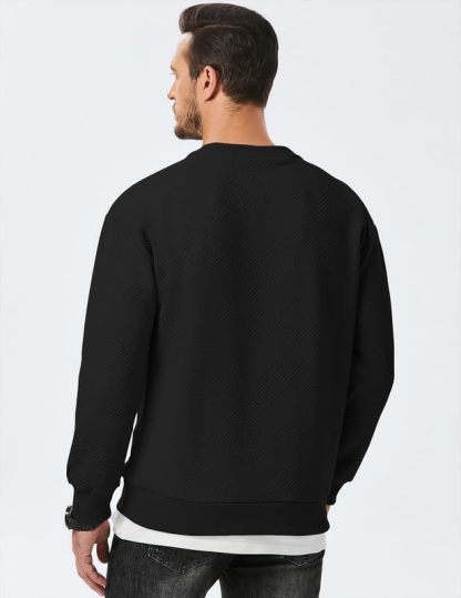 Men's Crewneck Sweatshirts Soild Color Geometric Texture Long Sleeve Casual Pullover Shirt-tidenox