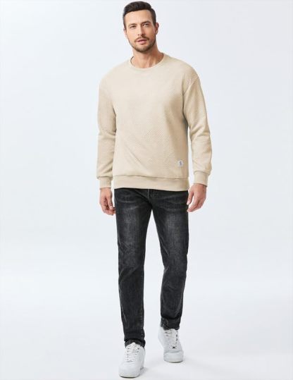 Men's Crewneck Sweatshirts Soild Color Geometric Texture Long Sleeve Casual Pullover Shirt-tidenox