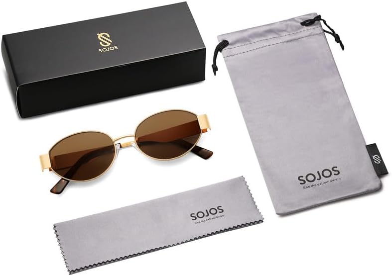 SOJOS Retro Oval Sunglasses for Women Trendy Classic Shades UV400 Protection-tidenox