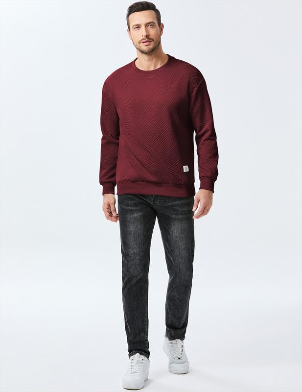 Men's Crewneck Sweatshirts Soild Color Geometric Texture Long Sleeve Casual Pullover Shirt-tidenox