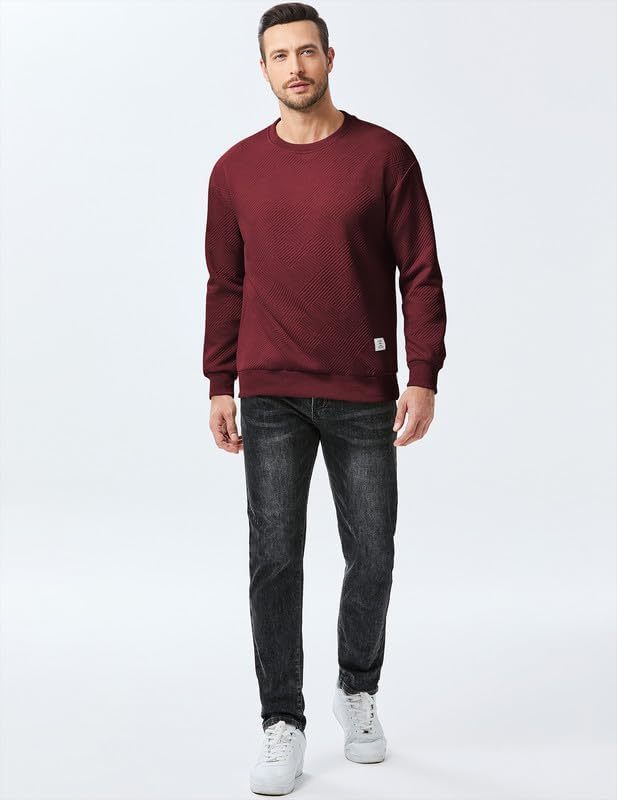 Men's Crewneck Sweatshirts Soild Color Geometric Texture Long Sleeve Casual Pullover Shirt-tidenox
