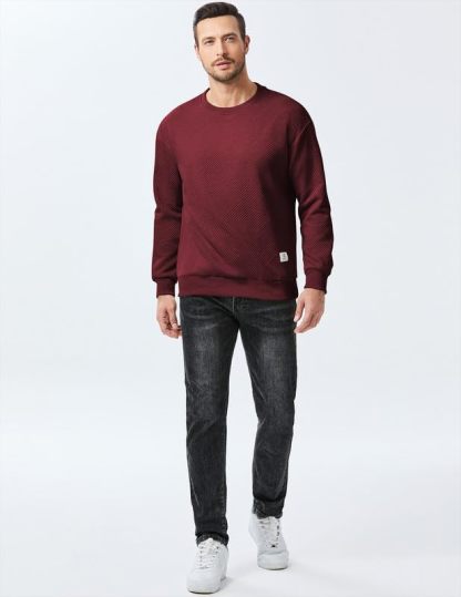 Men's Crewneck Sweatshirts Soild Color Geometric Texture Long Sleeve Casual Pullover Shirt-tidenox