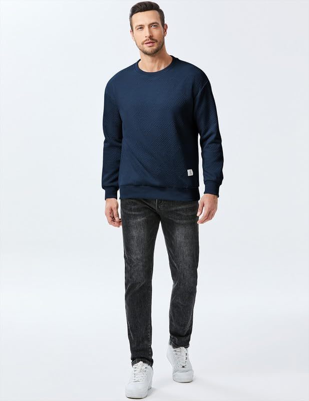 Men's Crewneck Sweatshirts Soild Color Geometric Texture Long Sleeve Casual Pullover Shirt-tidenox